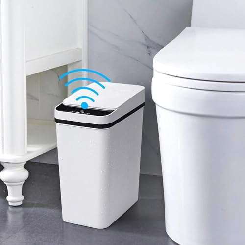 Pattumiera Intelligente, 12 L Pattumiera Automatica con Sensore, Pattumiera Bagno Piccola con Coperchio Cestino Intelligente Impermeabile per Camera Letto Bagno Toilette Cucina Ufficio (Bianco)