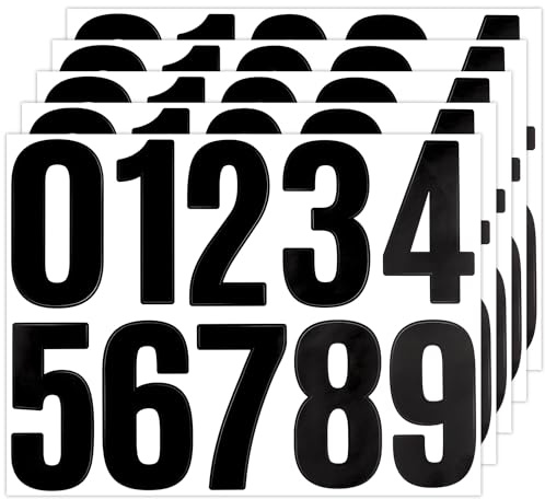 ktxaby 5 Feuilles Autocollants de Numéros de Boîte aux Lettres, 10cm Auto-Adhésif Autocollants de Numéros Imperméables en Vinyle, Noir, Minimaliste