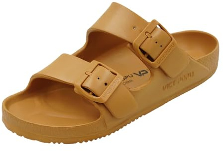 VICT POPU Womens Sandals Open Toe Adjustable Double Buckle Strap Waterproof EVA Footbed Arch Support Mules Slides