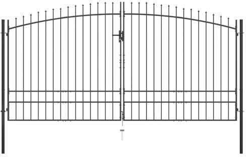 IKAYAA Doppeltor Einfahrtstor Hoftor Tor doppelflügeltor Gartentor Metall Zauntor Gartentür mit Schloss und 3 Schlüsseln-400 x 248 cm