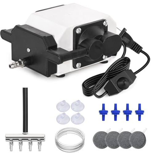 PONDFORSE Air Pump for Aquariums and Hydroponics, 20W 475GPH Fish Tank Oxygen Aerator Pump with Adjustable Flow Diverter Air Stones Check Valve Bubbler Air Pump 30L/min (475GPH, 20W Set)