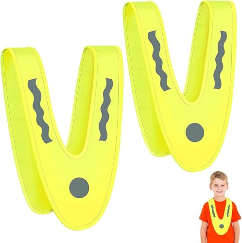 SHOWHEEL Giubbotto Catarifrangente,Gilet Alta Visibilita,Gilet di sicurezza a forma di V,Gilet Catarifrangente Giallo per Bambini,Gilet Antinfortunistici per Auto Moto Bici Jogging Sicurezza