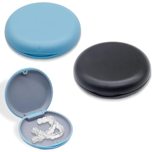 2 piezas caja ferula dental,caja ortodoncia, caja ferula dental caja aparato dental,funda dentadura resistente,caja de almacenamiento para dentaduras postizas,negro + azul