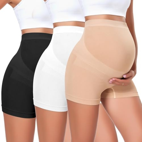 Diawsome Womens Seamless Maternity Boyshort Underwear Over Bump, Pregnancy High Waisted Shapewear Panties for Support Belly