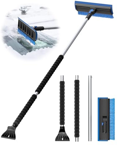 helloleiboo 2025 Extra Long 55.7 Ice Scrapers for Car Windshield Multi-Functional Detachable Car Ice Scraper with Foam Grip and 270° Pivoting Brush Head Snow Brush for SUV Truck Auto (Blue)