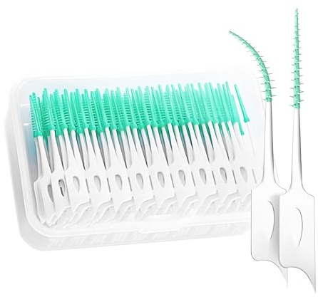 CATMEYE 300 Piezas Cepillos Interdentales de Silicona Suave, Palillos de Hilo Dental de Doble Uso, Cepillo Dental Interdental para Limpieza Bucal e Higiene de Espacios Interdentales (Verde)