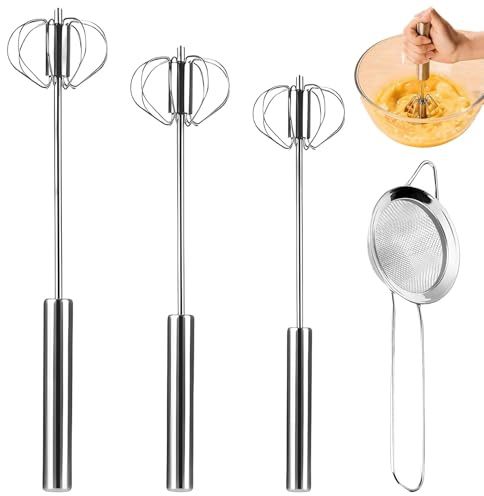 3 stycken halvautomatiska vispar av rostfritt stål, handmixer utan el, handpush Easy Whisk roterbar, för blandning, visp skumning och omrörning