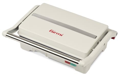 Girmi TS15 Parrilla Eléctrica y Sandwichera, 900W, con Placas Antiadherentes 23 x 14 cm, Apertura 180°, Asa Anticalor, Bandeja Recogegrasa, 2 Indicadores Luminosos, Beige Mate