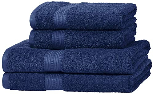 Amazon Basics – 4 Stück Badetuch-Set für Badezimmer, lichtbeständig, 100 % Baumwolle, weich und saugfähig, 2 Badetücher und 2 Handtücher, Königsblau