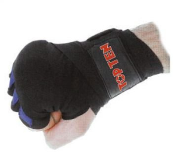 TOP TEN® Quick Wraps Boxbandagen + Schlupfbandagen, Grösse L/XL, elastisch, 2,5 Meter x 5 cm, Box-Bandagen, Paar, SCHWARZ BLAU m Wickelbandagen Tapes Handbandagen Faustbandagen Budoland GEL Shock Quickwrap Innenhandschuhe, Bandagenhandschuhe für Boxhandschuhe