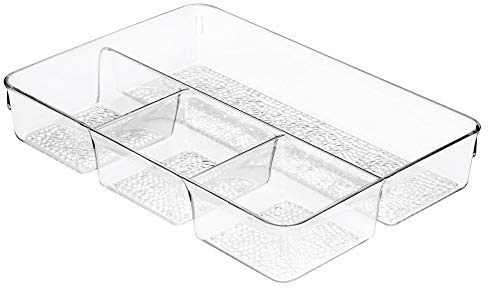 iDesign Organizador de maquillaje, organizador de cajones de plástico con textura, caja organizadora con 4 compartimentos para cosméticos, transparente