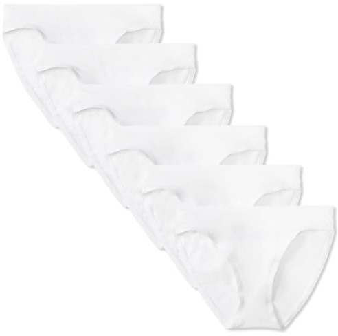 Amazon Essentials Women's Cotton Bikini Brief Underwear (Available in Plus Size), Pack of 6, White, 12