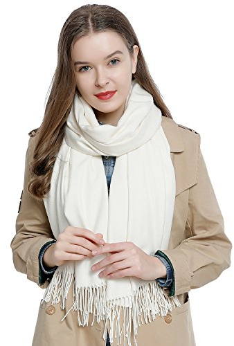 DonDon Schal Damen Winter Wollschal Winterschal warm weich 185 x 65 cm creme-weiß