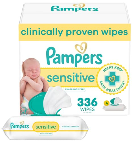 Pampers Baby Wipes, Sensitive, Water Based Wipe, Clinically Proven, Hypoallergenic, and Unscented for Babies, 336 Wipes Total (4 Flip-Top Packs)