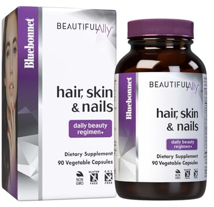 Bluebonnet Nutrition Beautiful Ally Hair, Skin & Nails, Hydrolyzed Collagen from Grass Fed Cows, Collagen Peptides Type 1 & 3, Non GMO, Gluten Free, Soy Free, Milk Free, 90 Vegetable Capsules