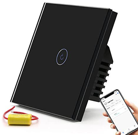 BSEED WiFi Touch Switch Black,1 Gang 1 Way Smart Light Switch Compatible with Alexa and Google Home,with Smart Life Remote Control(No Hub Required)-No Need Neutral Wire