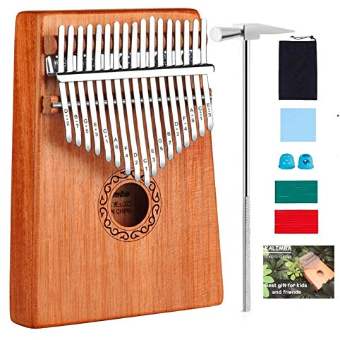 Kalimba 17 Schlüssel, Pkouocry Professionelle Daumenklavier High Qualität Finger Daumen Piano Musikinstrument, für Kinder Anfänger Geschenk, mit Stimmhammer, Klaviertasche, Studienanleitung