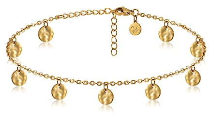 GD GOOD.designs Fussketten für Frauen Gold Coin - Wasserfeste Edelstahl Fußkettchen für Damen mit strukturierten Plättchen