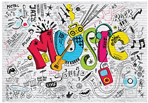 WallArena Carta Da Parati Fotografica Graffiti Murales Music Bambini - Include Colla - Design Carta per Pareti Camera Ragazzo Raggazza Fotomurali In Tessuto Non Tessuto TNT (416x254 cm)