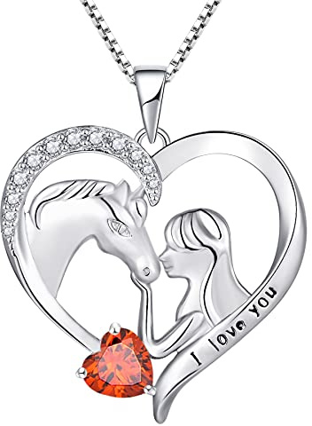 YL Collar de Caballo Plata de Ley 925 Enero Piedra Natal Granate Joyas con Colgante Corazón de Caballo para Mujer y Novia
