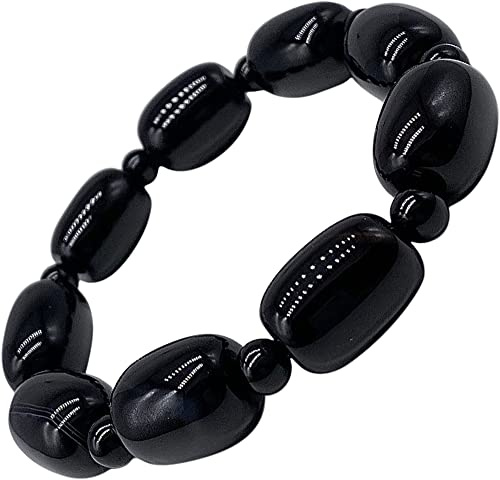 Womens Agate Stretch Spiritual Bracelet - Natural Stone Jewellery for Ladies - Beaded Crystal Boho Style Handmade Bangle - With Gift Box (Black Agate)