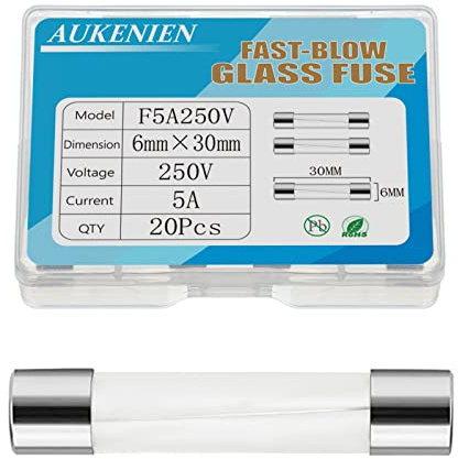 AUKENIEN 6 x 30 mm 5 A 250 V säkringar kristall 5 förstärkare glasrörssäkring snabbsmältningssats