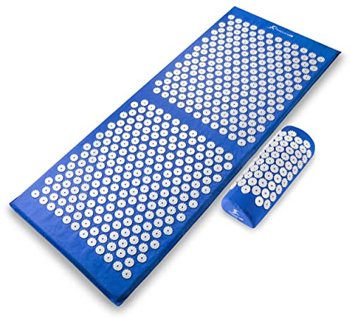 ProsourceFit Acupressure Mat and Pillow Set for Back/Neck Pain Relief and Muscle Relaxation, XL - Blue/White