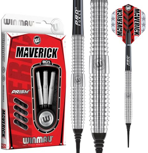WINMAU Maverick 20 Gram Professionell Mjukt Tips Volfram Dart Set med dartflygs och stjälkar
