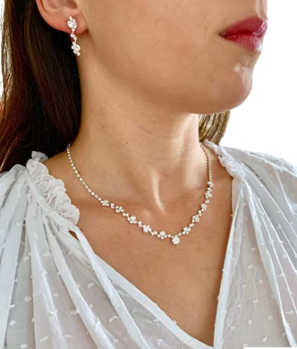 ONDEGO® Strass Schmuckset | Halskette, Ohrringe & Armband | Funkelnder Modeschmuck für festliche Anlässe | Collier-Stil | Für Hochzeit, Abiball, Kommunion