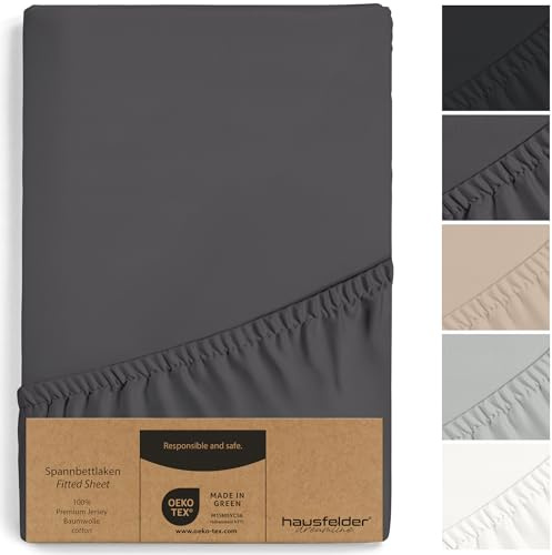 Hausfelder Lenzuolo con angoli elasticizzati in jersey 140 x 200 cm, 100% cotone per topper, Oeko-TEX Made in Green, prodotto in verde, morbido lenzuolo con angoli elasticizzati