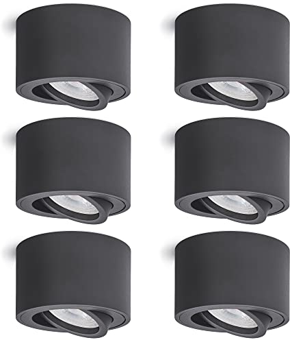 linovum 6x SMOL Aufbau Deckenleuchte klein rund flach schwenkbar in anthrazit grau inkl. LED Modul warmweiß Aufbaustrahler