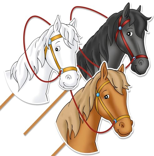 Papierdrachen Bibi & Tina Papier-Steckenpferde Set - 3 Stück - 31x22cm - Langlebiges Material - Ideal für Rollenspiele und Kinderpartys