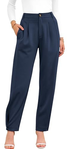 BTFBM Women's Pants Spring Fall 2026 Casual Loose Pleated Trousers Tapered Slacks Pockets Dressy Business Work Outfits(Dark Blue, Small)