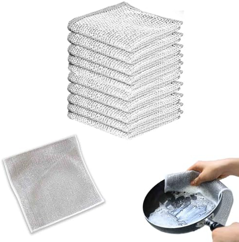 10 Stück Spüllappen,Spültücher,Geschirrspüllappen Aus Draht,Mehrzweck-Geschirrspüllappen Aus Draht für Nass und Trocken,Absorbiert Wasser und Öl,Geeignet für Pfannen, Kochfelder,Küche und Haushalt