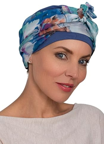 Deresina - Couvre-chef chimio pour femme, casquette Bamboo Sunrise avec écharpe attachée, turban, foulard pour perte de cheveux, couvre-tête doux et élégant pour femme, Bleu (Carolina blue), Taille