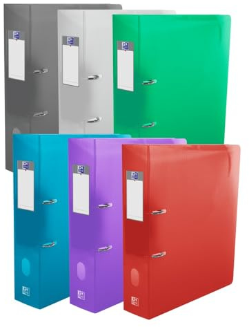 Oxford XL A4 Lever Arch Files, Translucent Filing Set, Holds up to 550 Sheets, Assorted Colours, Pack of 6 Folders