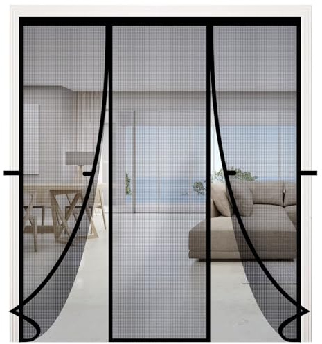 RELIANCER Fiberglass Magnetic Double Door Screen,Fit Doors Size 80x96,Auto Close Screen Door Mesh w/Magnets,Patio Doorway Mosquito Net Screens,Self-Closing Doors Cover,Doorway Curtain Mesh Partition