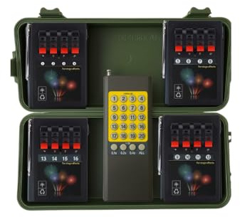 zenda club® Sistema di Scatto a Distanza per Fuochi d’Artificio – Kit Pirotecnico 16 Canali con Telecomando Senza Fili – Cofanetto di Conservazione Resistente