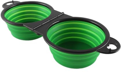 Enwye Ciotole Pieghevoli Per Cani, 2 in 1, Articolo Portatile Da Viaggio Per Cani, Accessori Pieghevoli Per Campeggio Per Animali Domestici, Verde