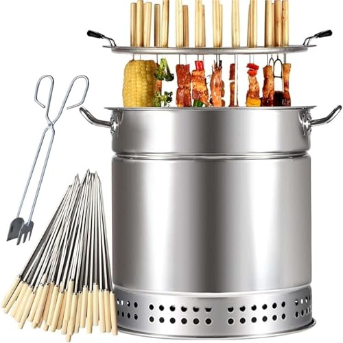 360° roterande vertikal grill i rostfritt stål, bärbar rökfri röktunna for utomhusbruk, for camping i trädgården(20pcs)