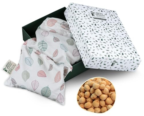 Grünspecht - Cuscino termico con noccioli di ciliegia, 43 x 20 cm, 3 camere, in cotone con imbottitura in noccioli di ciliegia, con confezione regalo, per forno a microonde e forno, in caso di