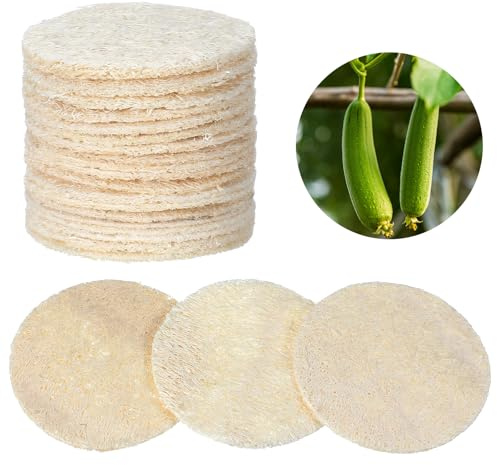 Nogeqi 30 Pcs Natural Loofah Sponge Pads,Exfoliating Body Facial Scrub Pads for Makeup & Dead Skin Masks Removal Washing Face, Exfoliator Scrub Brush for Men Women Bath Shower Spa(in Warm Water)