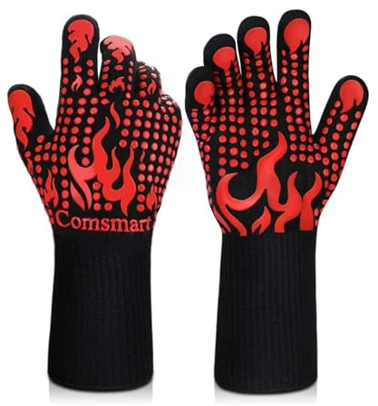 BBQ Gloves, 800 ℃/1472℉ Heat Resistant Grilling Gloves Silicone Non-Slip Oven Gloves Long Kitchen Gloves for Barbecue, Cooking, Baking, Cutting