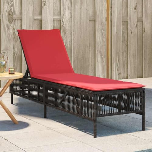 Owoxanthellate Brown Rattan Outdoor Chaise Lounge 21.7x78x37.8 cm Adjustable Aluminum Frame Pool Patio Sun Lounger for Garden Balcony