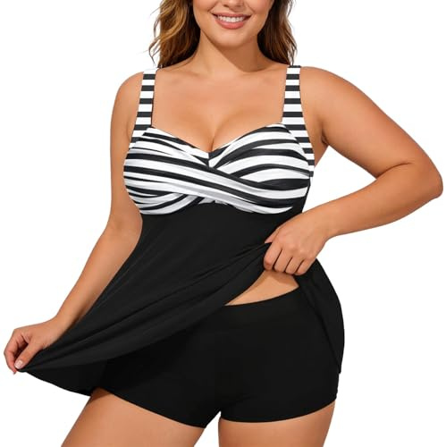 Bikini Tankini Taglie comode con Ferretto, Spalline Regolabili, Top Avvolgente, Slip a Vita Alta, Donna, Supporto e Stile
