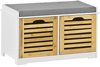 SoBuy FSR23-K-WN Banc de Rangement avec Coussin rembourré et 2 Cubes, Meuble d'Entrée Commode à Chaussure Banquette Confortable