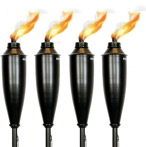 Garden Torches for Outside - Deco Home Pack of 4 Metal Garden Torches Citronella for Outdoor Ambiance - Decorative and Functional for Patio, Lawn, and Backyard-Black