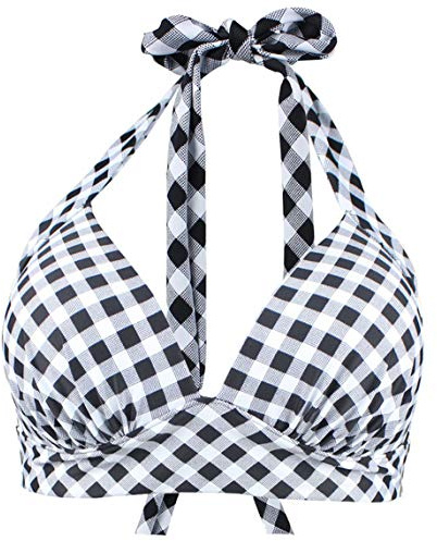 VILOREE Vintage 1950-talet rockabilly dam dam bikini toppar push up halterneck bygellös, Svart och vit rutig, L