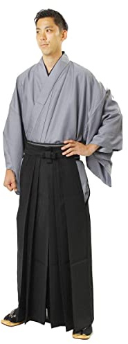 Fuuka Japanese Kimono Men Hakama Umanori (Black, L)