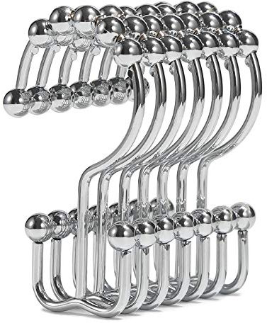 Goowin Shower Curtain Rings - Stainless Steel Hooks, Rust Proof, Sliding Double Hooks for Curtains & Liners (Chrome)